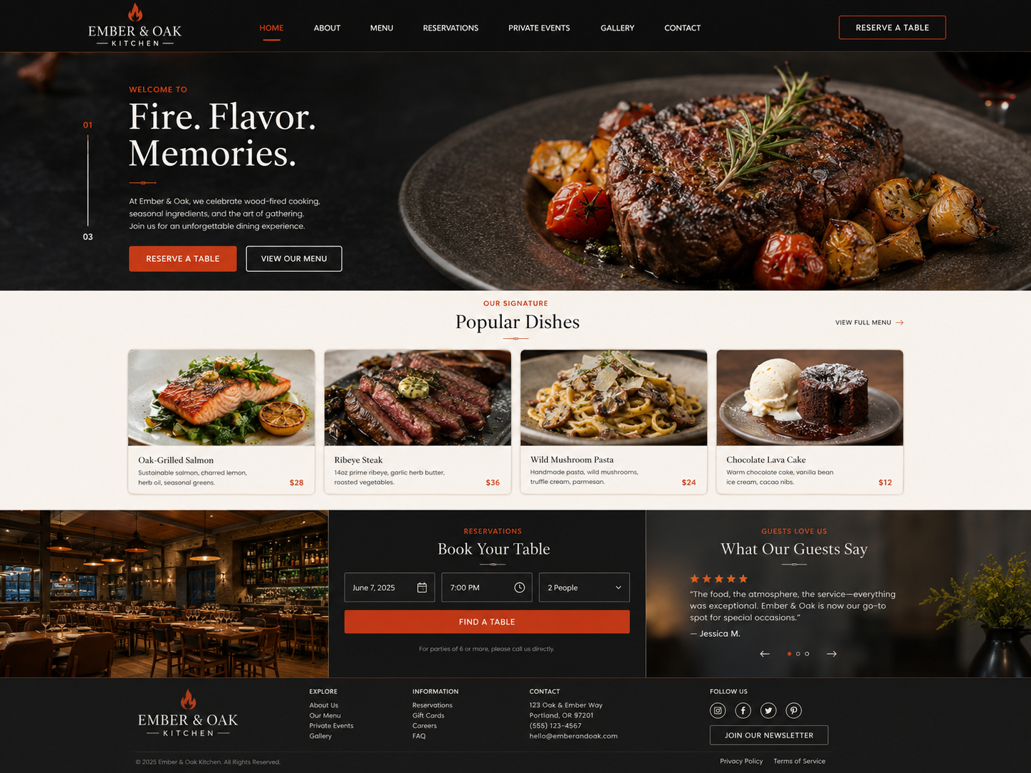Restaurant website design with menu, table reservation and food gallery