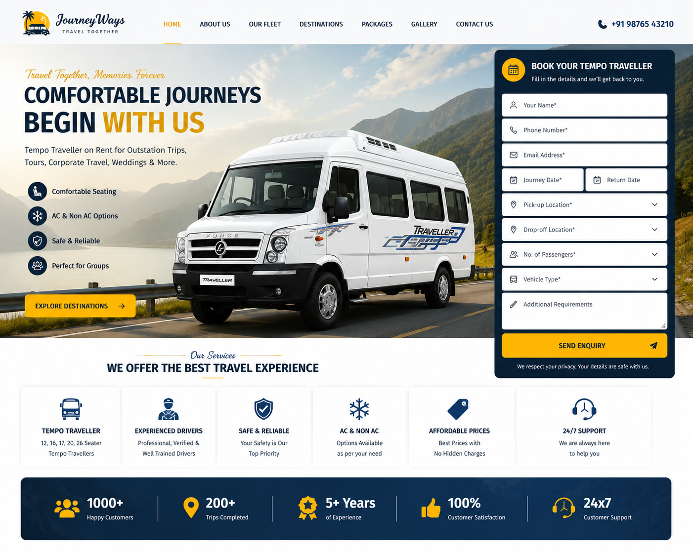 Travel and tempo traveller booking website with enquiry form
